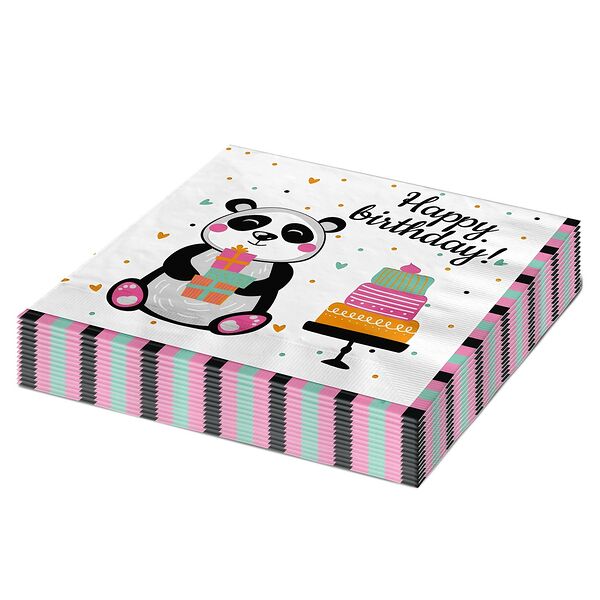 Салфетки бумажные Friendly Birthday Панда, 16 шт, 2 слоя, 16.5 см