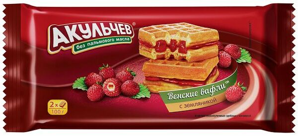 Вафли Акульчев Венские с земляникой 100г
