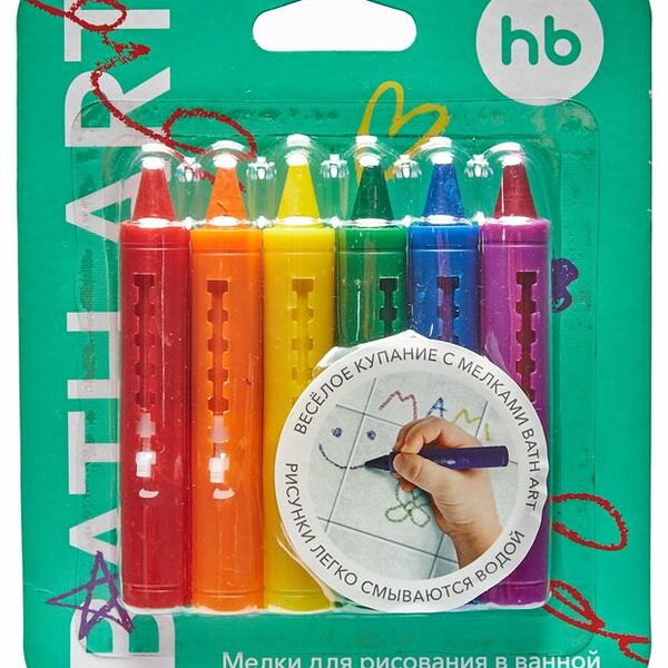 Мелки для рисования в ванной Happy Baby Bath Art с 2 лет, 6 цветов