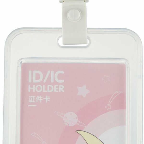 Бейдж Deli 64804 вертик.,на шнурке с клипом., вкладыш: 54x86мм,розовый,1 шт