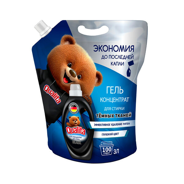 Гель-концентрат д/стирки темного белья Qualita новая формула дой-пак 1л