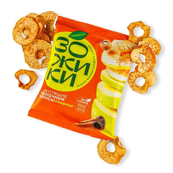 Чипсы яблочные Любимые Зожики хрустящие с корицей, 25г