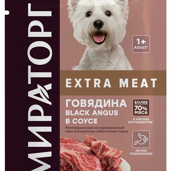 Корм для взрослых собак мелких пород Winner Extra Meat говядина Black Angus в соусе, 85 г
