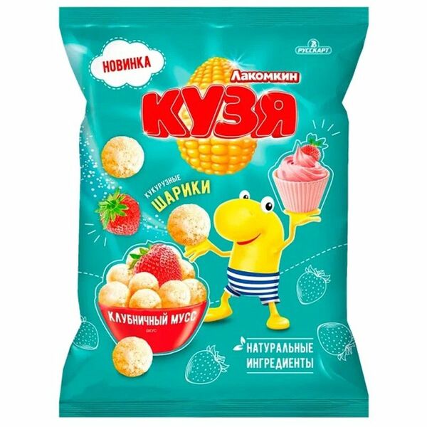Шарики кукурузные Кузя Лакомкин со вкусом клубничный мусс 100 г
