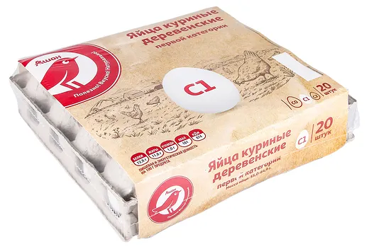 Яйца куриные АШАН Красная птица деревенское С1, 20 шт
