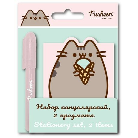 Блокнот на скрепке 30 л + ручка Pusheen