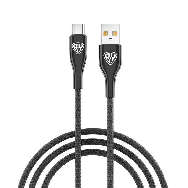 By кабель для зарядки smart type-c, 1м, 3a, qc 3.0, тканевая оплетка, черный