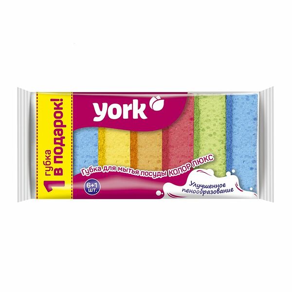 Губки для мытья посуды York Колор Люкс 6+1 шт