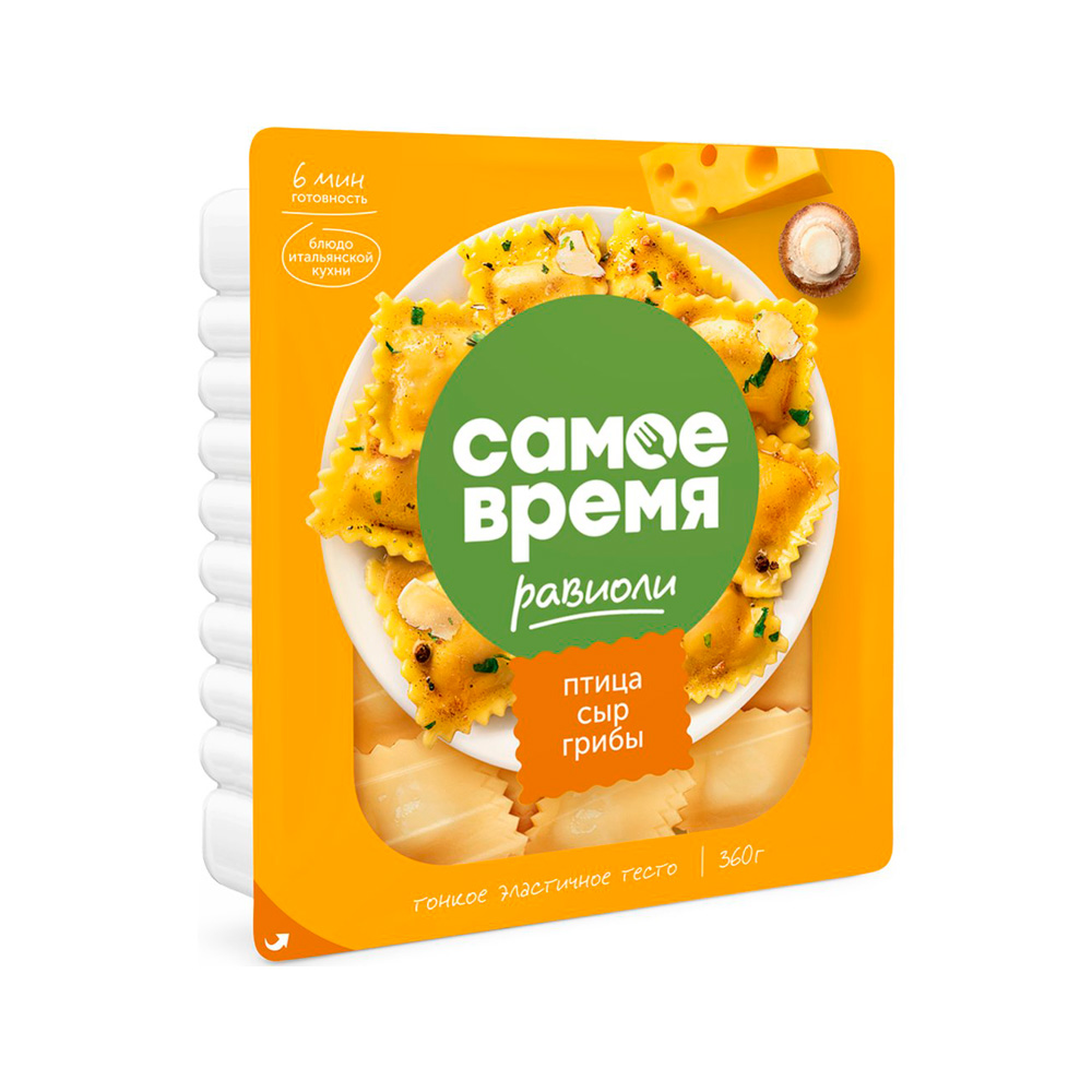 

Равиоли Самое время с филе птицы, сыром и грибами 360 г