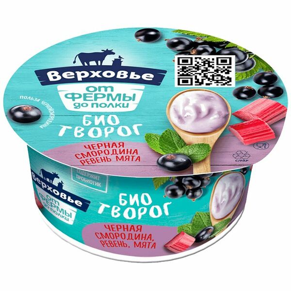 Биотворог Верховье черная смородина, ревень, мята 4.2% 120г