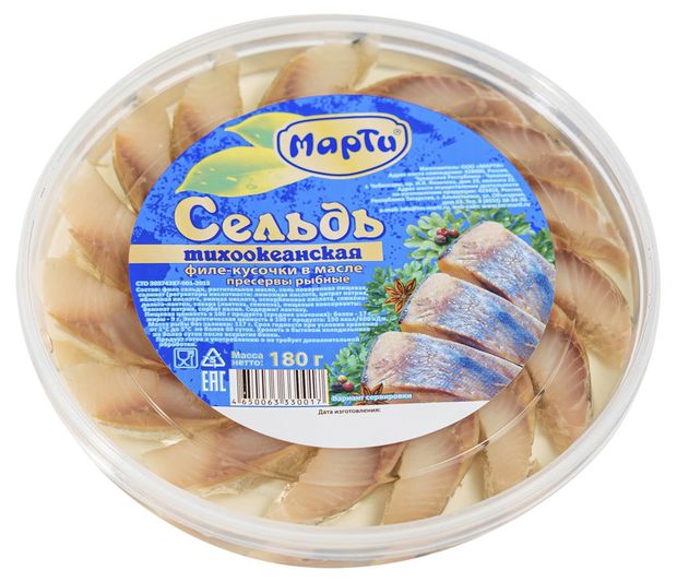 

Сельдь Марти филе-кусочки в масле, 180 г