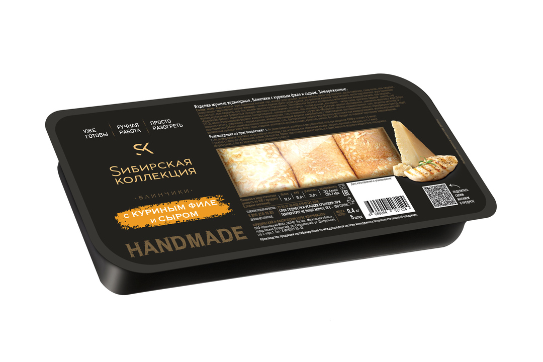 

Блинчики Сибирская коллекция с куриным филе и сыром замороженные 400 г