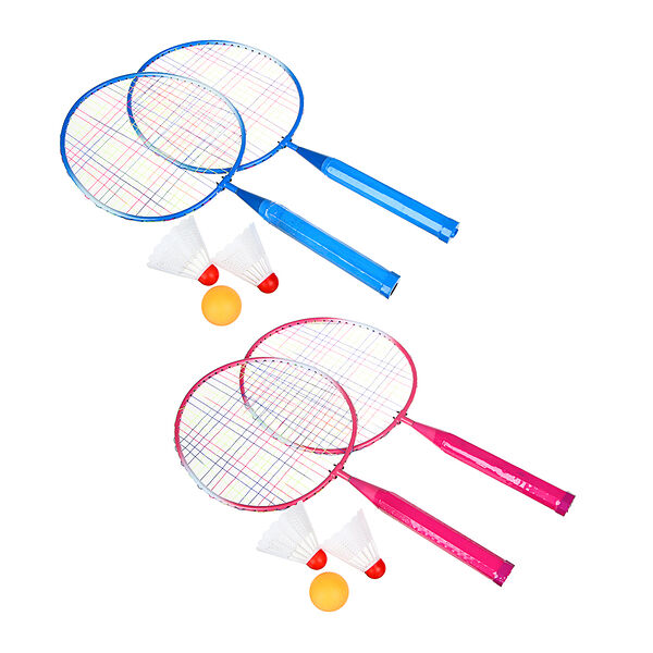 Silapro набор бадминтона для детей (ракетка-2шт, волан-2шт, мяч-1шт), пластик, 2 цвета