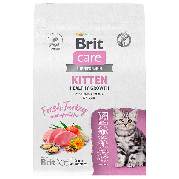 Корм для котят, беременных и кормящих кошек BRIT Care Healthy Growth индейка сух.
