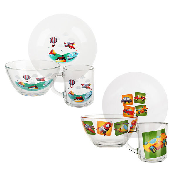 Осз набор для завтрака: салатник d12,7см, тарелка d19,6см, кружка 200мл, веселый транспорт, 2 дизайна