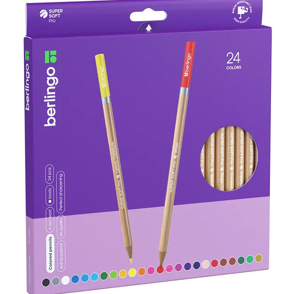 Карандаши цветные BERLINGO SuperSoft. Pro, 24 цвета круглые, заточенные
