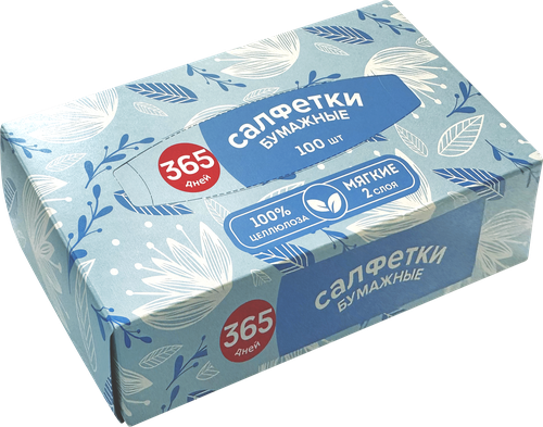 

Салфетки бумажные косметические 365 Дней 2-слоя, 100 шт.