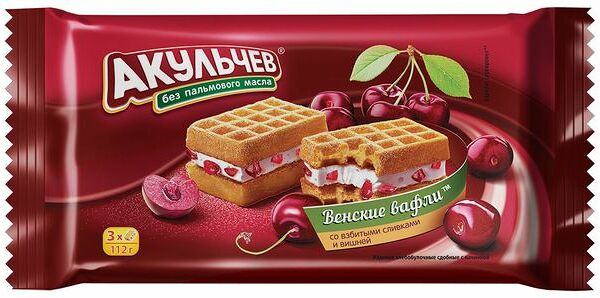 Вафли венские Акульчев Взбитые сливки с вишней 112 г