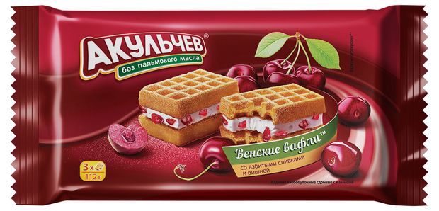 

Вафли венские Акульчев Взбитые сливки с вишней 112 г