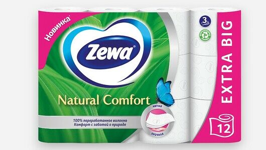 Туалетная бумага Zewa Natural comfort Без аромата, 3 слоя, 12 рулонов