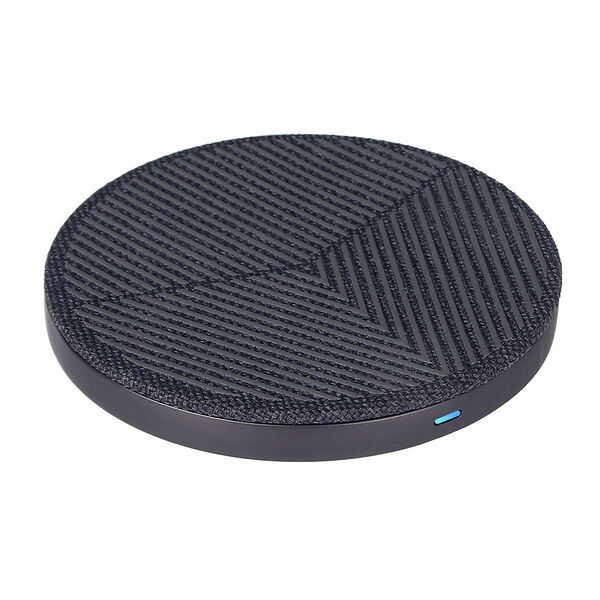 By беспроводное зарядное устройство qi, 15w, тканевое покрытие, мет.корпус, серый