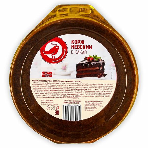 Корж АШАН Красная птица Невский с какао, 300 г