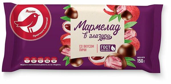 Мармелад АШАН Красная птица со вкусом личи в шоколаде, 150г