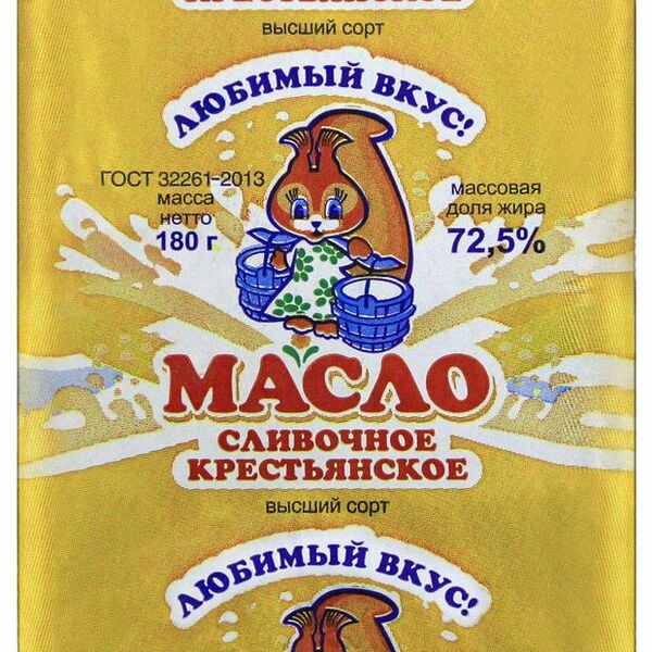 Масло сливочное Любимый Вкус Крестьянское несоленое, 72.5%