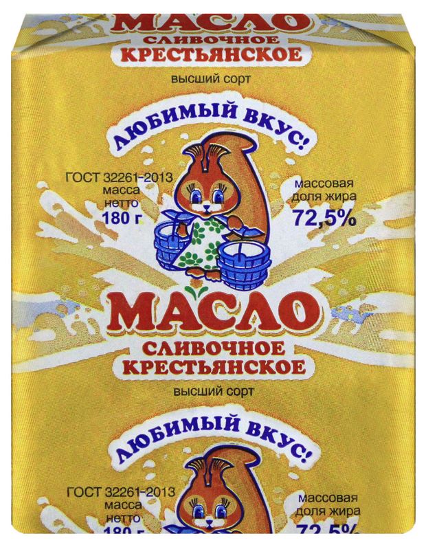

Масло сливочное Любимый Вкус Крестьянское несоленое, 72.5%