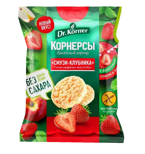 Хлебцы DR.KORNER Рисово-кукурузные мини хлебцы смузи-клубника,без сахара, 40 г