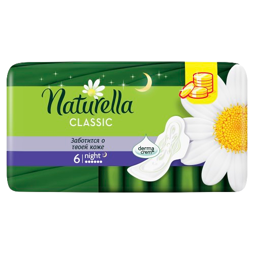 NATURELLA Classic Женские гигиенические прокладки ароматиз с крылышками Camomile Night Single 6шт