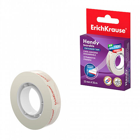 Лента клейкая ERICHKRAUSE Handy tearable, 12мм, 33м, Арт. 58736