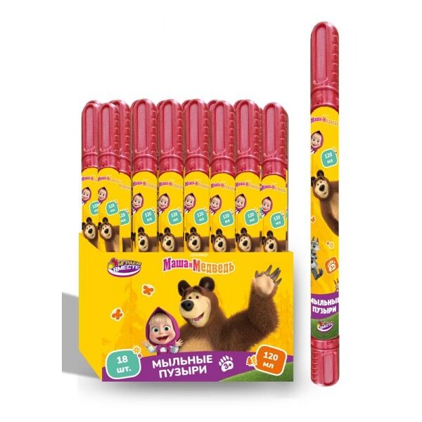 Мыльные пузыри Маша и Медведь 120мл, кор.30*12*15,5см ИГРАЕМ ВМЕСТЕ