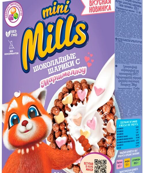 Шарики кукурузные Mini Mills шоколадные с маршмеллоу 200г