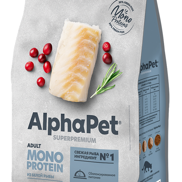 Сухой корм AlphaPet Superpremium Monoprotein для взрослых кошек из белой рыбы 1.5 кг