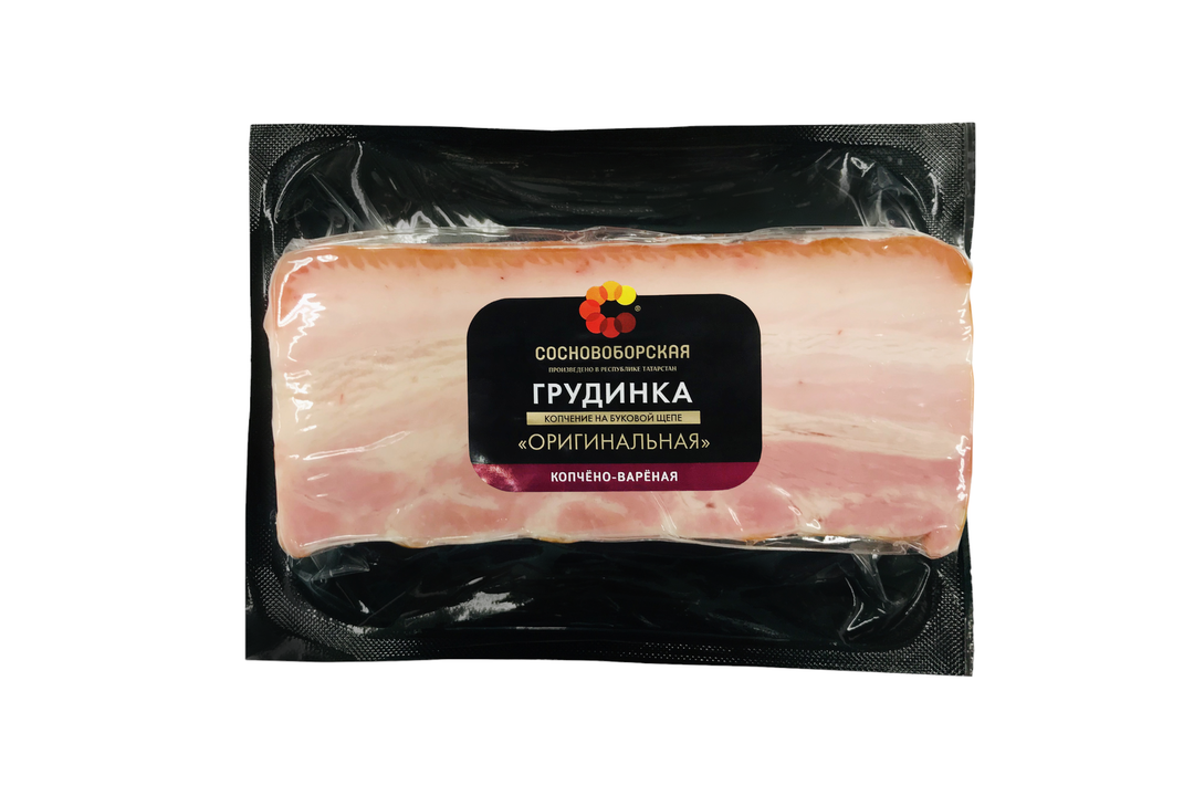 

Грудинка копчено-вареная Сосновоборская Оригинальная 300 г