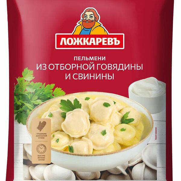 Пельмени Ложкаревъ из отборной говядины и свинины 900 г