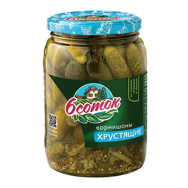 Корнишоны 6 соток 720г хрустящие ст/б