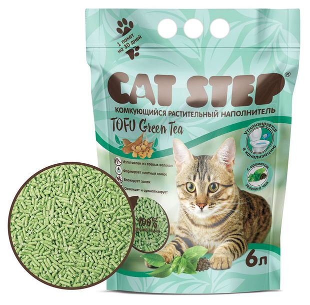

Наполнитель для кошачьих туалетов Cat Step Tofu Green Tea комкующийся 6 л 2.7 кг