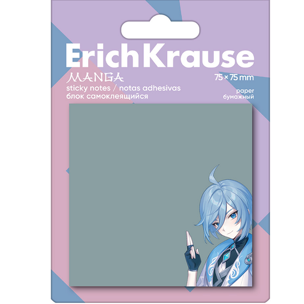 Блок самоклеящийся ERICHKRAUSE Manga, бумажный, 75х75мм,50 разноцветных листов 