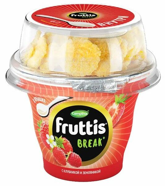 Продукт йогуртный Fruttis Вкусный перерыв клубника с земляникой и топпером, 2.5% 175 г