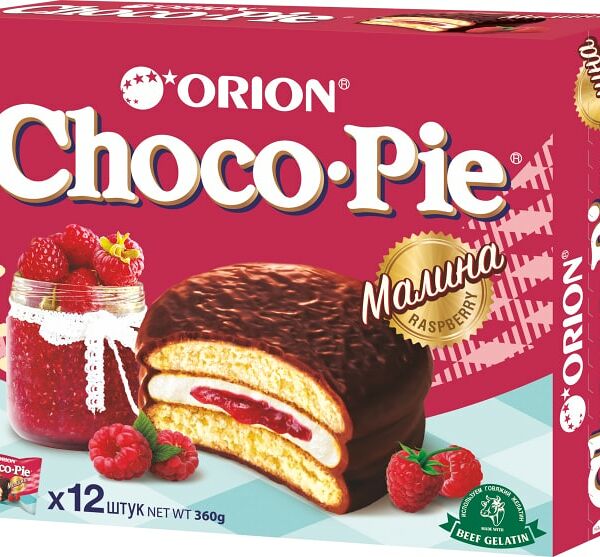 Печенье Orion Choco Pie Raspberry в глазури с малиновой начинкой 360г