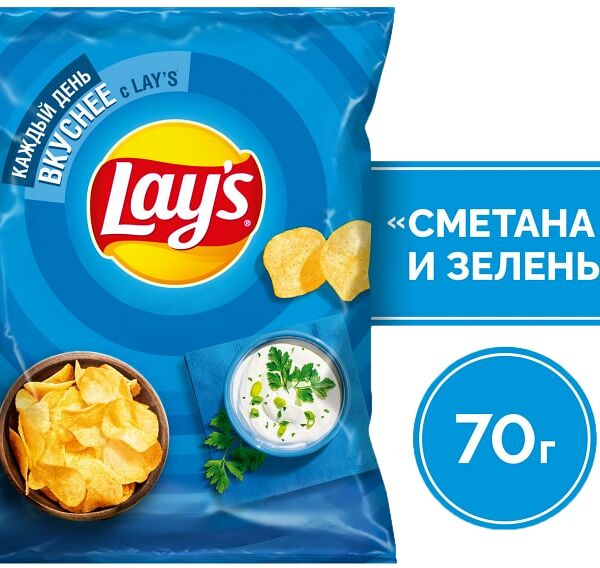 Чипсы Lays Сметана-Зелень 70г