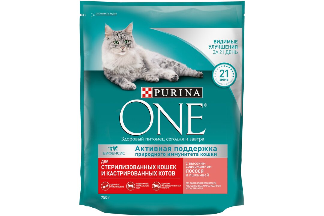 

Сухой корм Purina One для стерилизованных кошек и кастрированных котов с высоким содержанием лосося и пшеницей пакет 750 г
