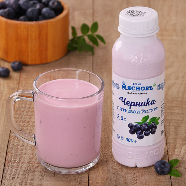 Йогурт питьевой с черникой 2,5% МясновЪ Ферма от КуулКлевер 300 г