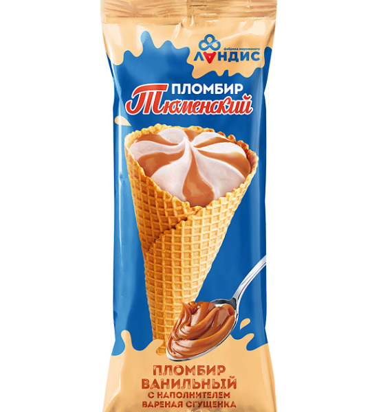 Мороженое пломбир Тюменский пломбир Сгущенное молоко в сахарном рожке 15%