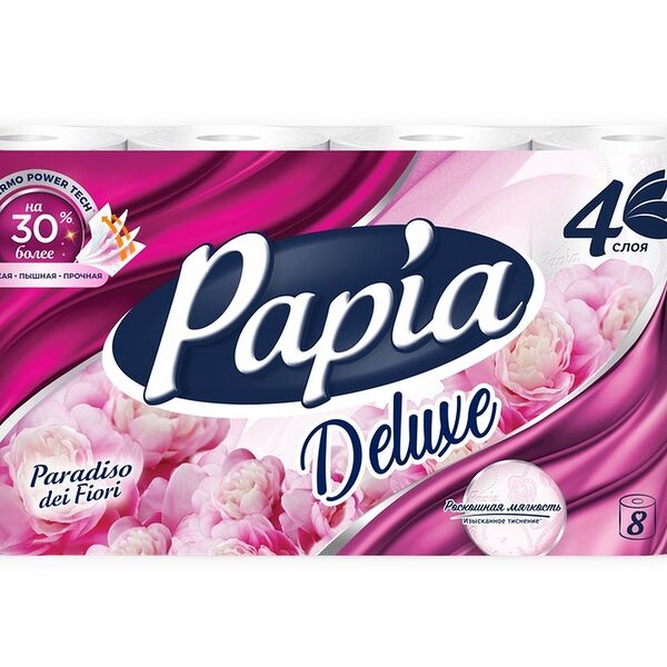 Туалетная бумага Papia Deluxe Paradiso dei Fiori 8 рулонов 4 слоя