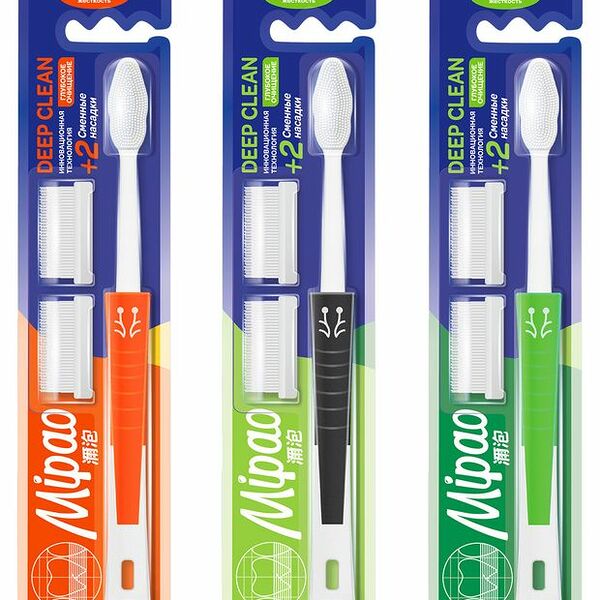 Зубная щетка Mipao Deep Clean средняя жесткость + 2 сменные насадки, 1 шт, цвет в ассортименте