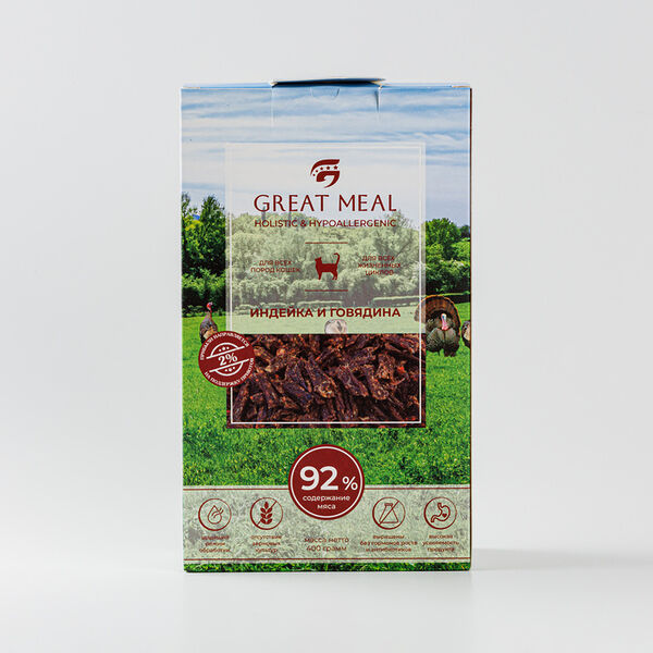 Корм сухой для кошек с индейкой и говядиной Great Meal, 400 г