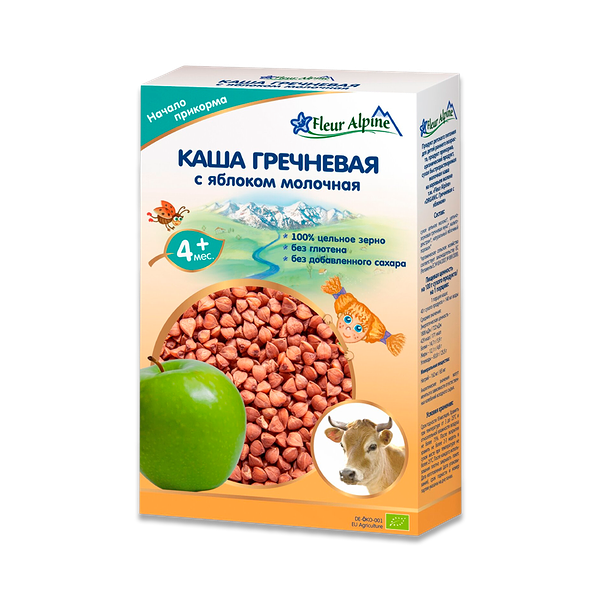 Каша Fleur Alpine Organic гречневая с яблоком молочная для детей 200 г
